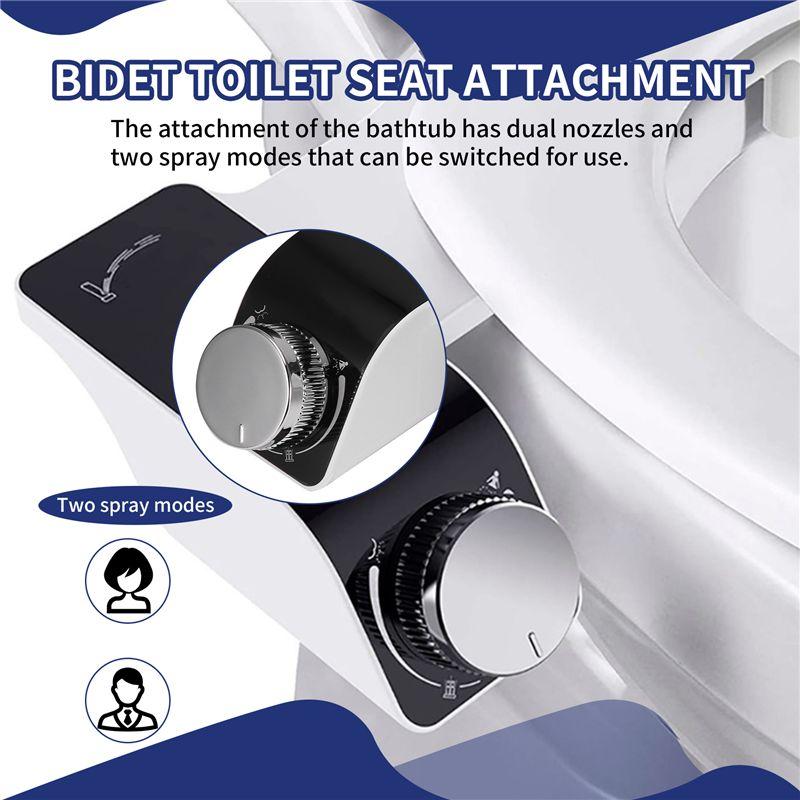 A84E-Bidet Toilet Seat Attachment Ultra-Thin Non-Electric Self-Cleaning Dual Nozzles Wash Cold Water