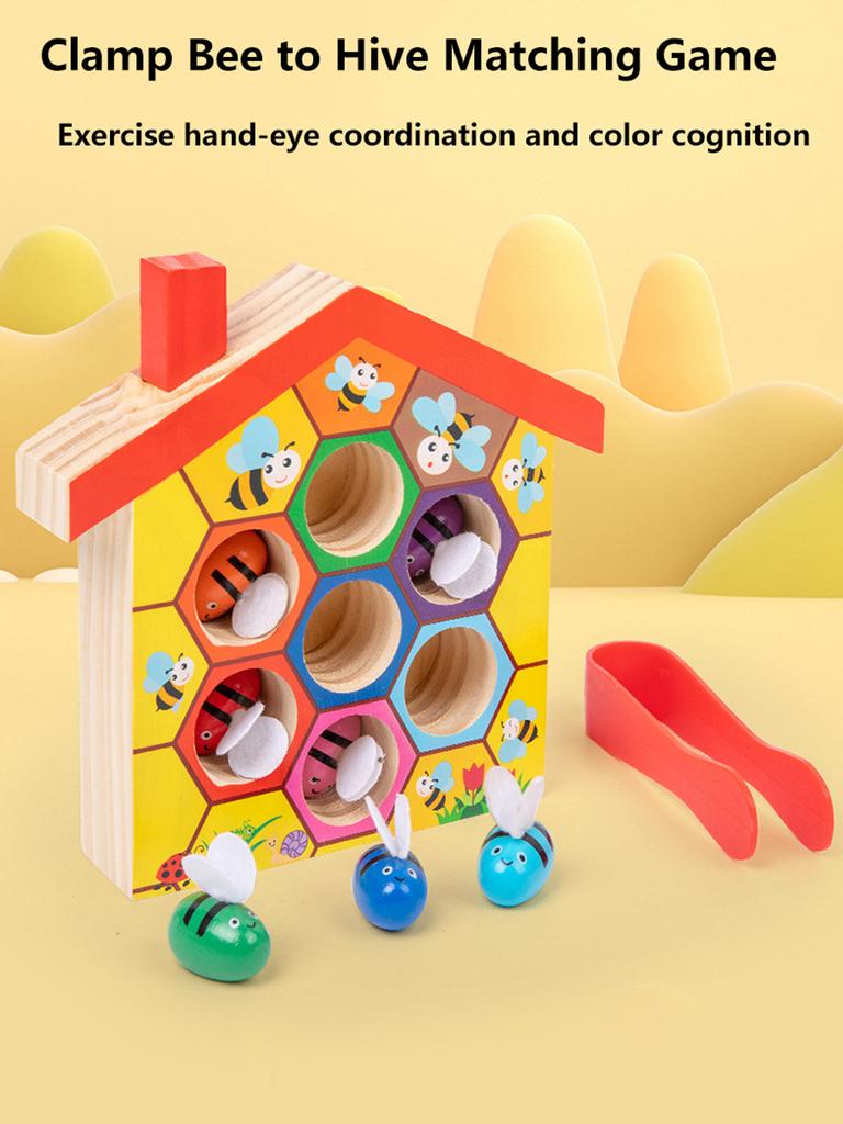 Ahşap Arı Evi, Arıyı Kovanına Kelepçeleme Eşleştirme Oyunu, Montessori Renk Eşleştirme Yapbozu, İnce Motor Beceri Oyuncak, Erken Eğitim Hediyesi