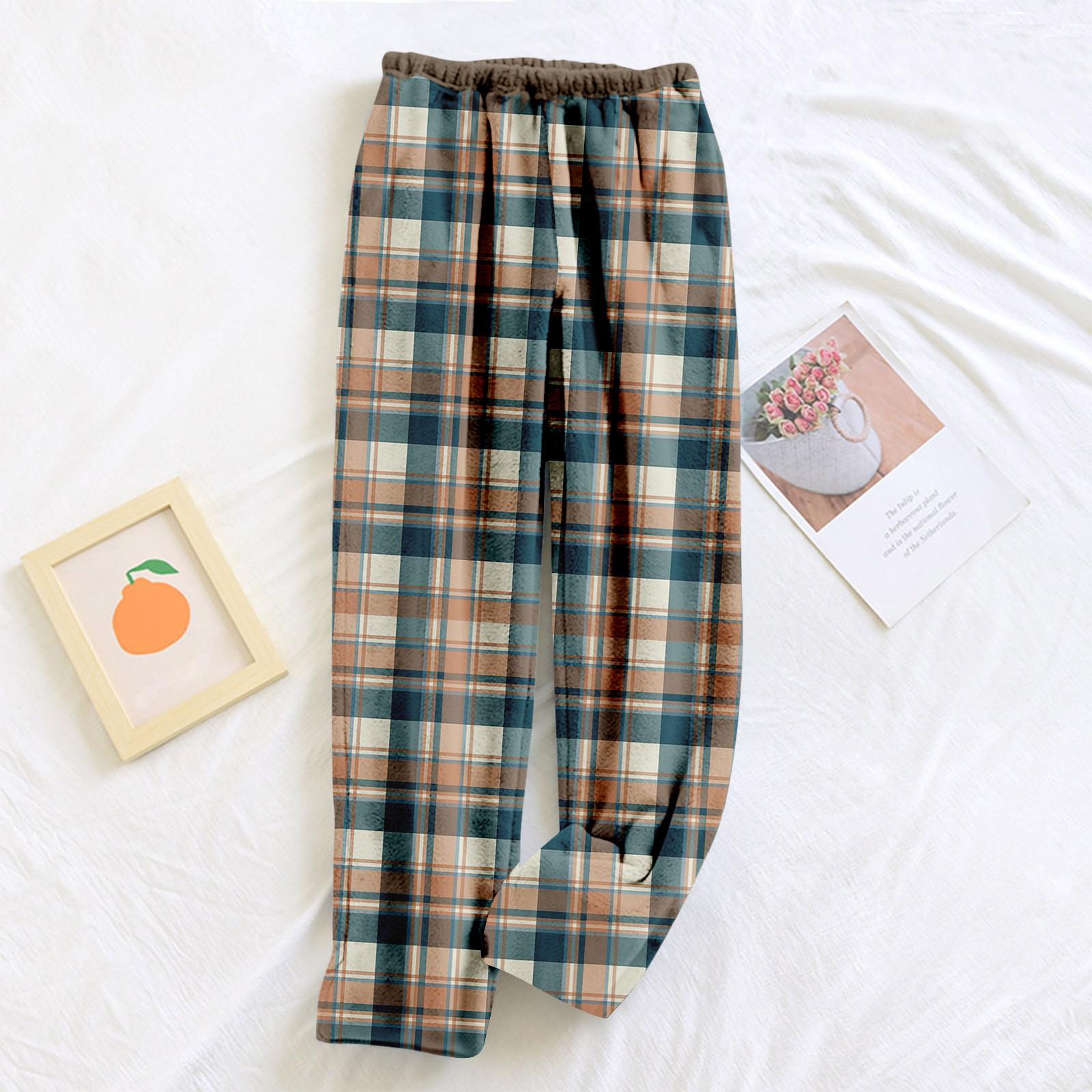 

Женские пижамные штаны, плюшевые пижамные штаны с мягкой эластичной талией, клетчатые штаны с 2 карманами M