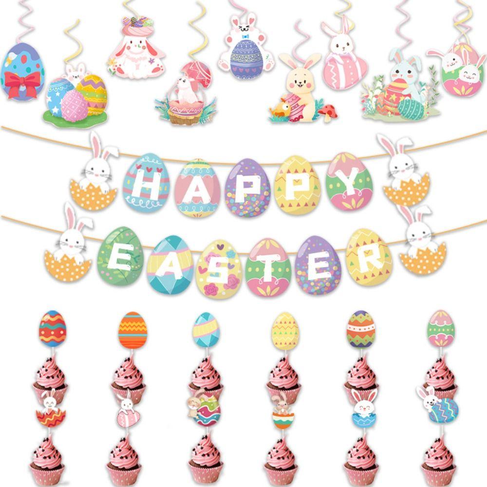 

Paper Easter Rabbit Egg Spiral Pendant Handmade Egg Rabbit Cake Topper Festival