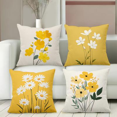 Yellow And White Flower Patterned Cushion Covers Polyester Pillowcase, Sofa Decorative Cushion Cov Headboard Pillow