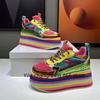 Spring Autumn New Women Colourful Sneakers High Platform Shoes Heels Chunky Casual Dad Shoe Genuine Leather Thick Bottom Fashion