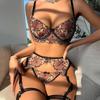 Women's Sexy Lingerie Set Ginkgo Leaf Embroidered Mesh Lingerie Low-cut Sheer Bra Set