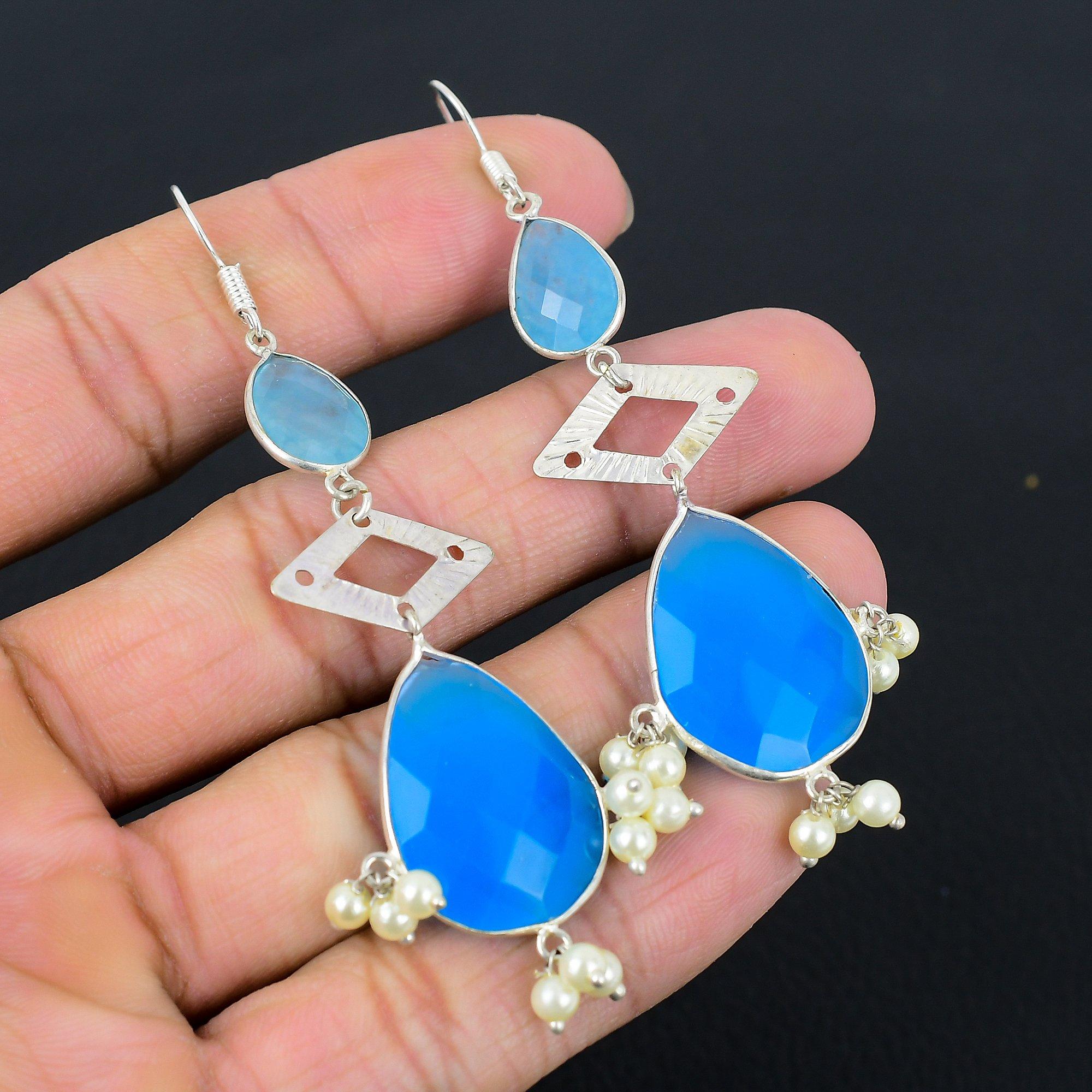 

Хэллоуинская распродажа Серебряные серьги-подвески 925 пробы с натуральным грушевидным голубым сапфиром для дочери