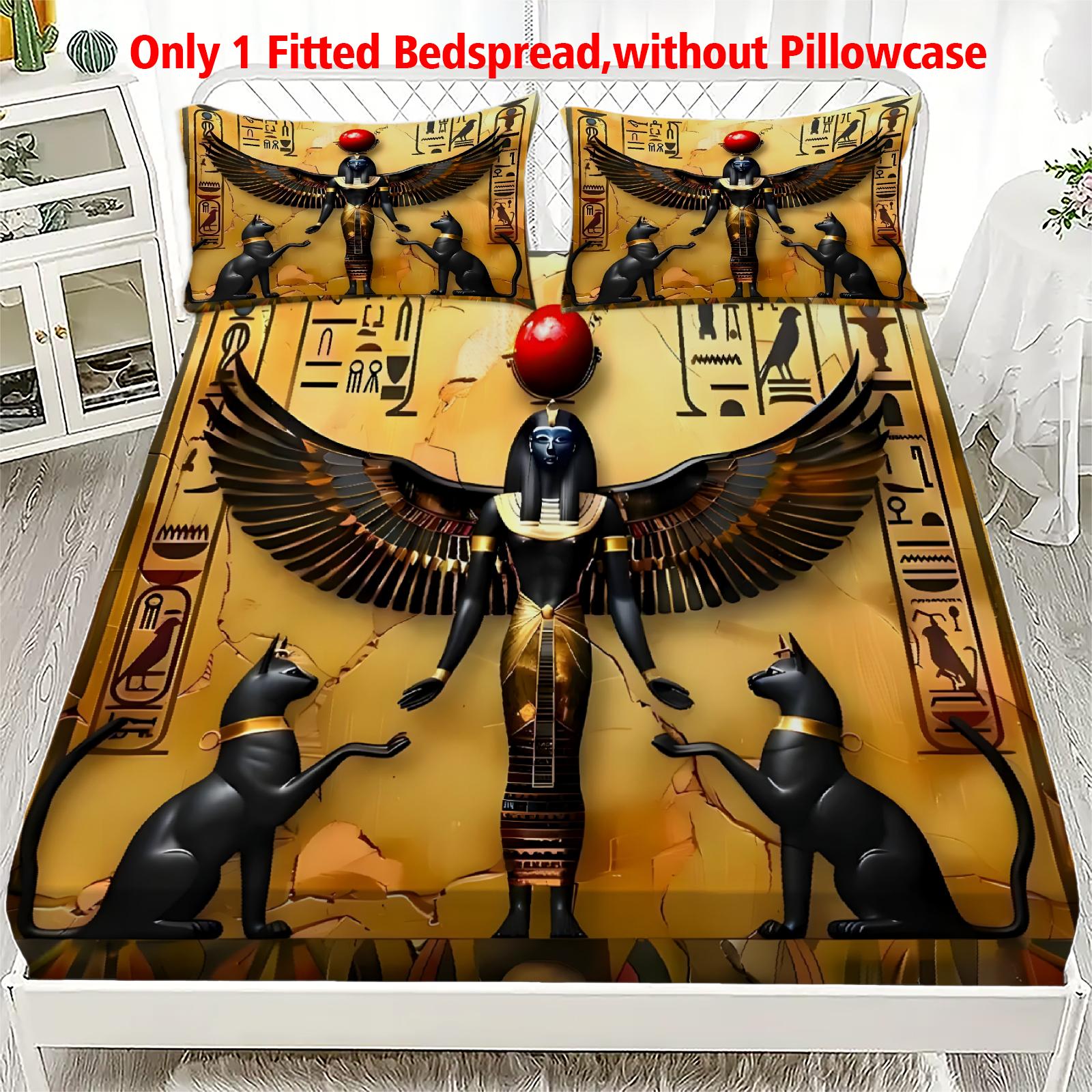 

1pc Egyptian Style Print Fitted Sheet 100% Polyester Durable Bedding Set Sheet for Home Bedroom Decoration Birthday Gift 99x190x25cm