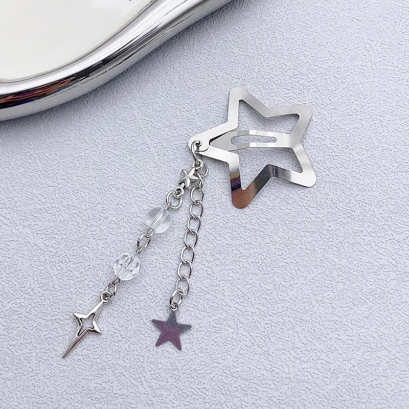 Stylish Star Shaped Hairpin Metal Snap Hair Clip Tassels Heart Beaded Barrette Styling Accessory for Women Girls
