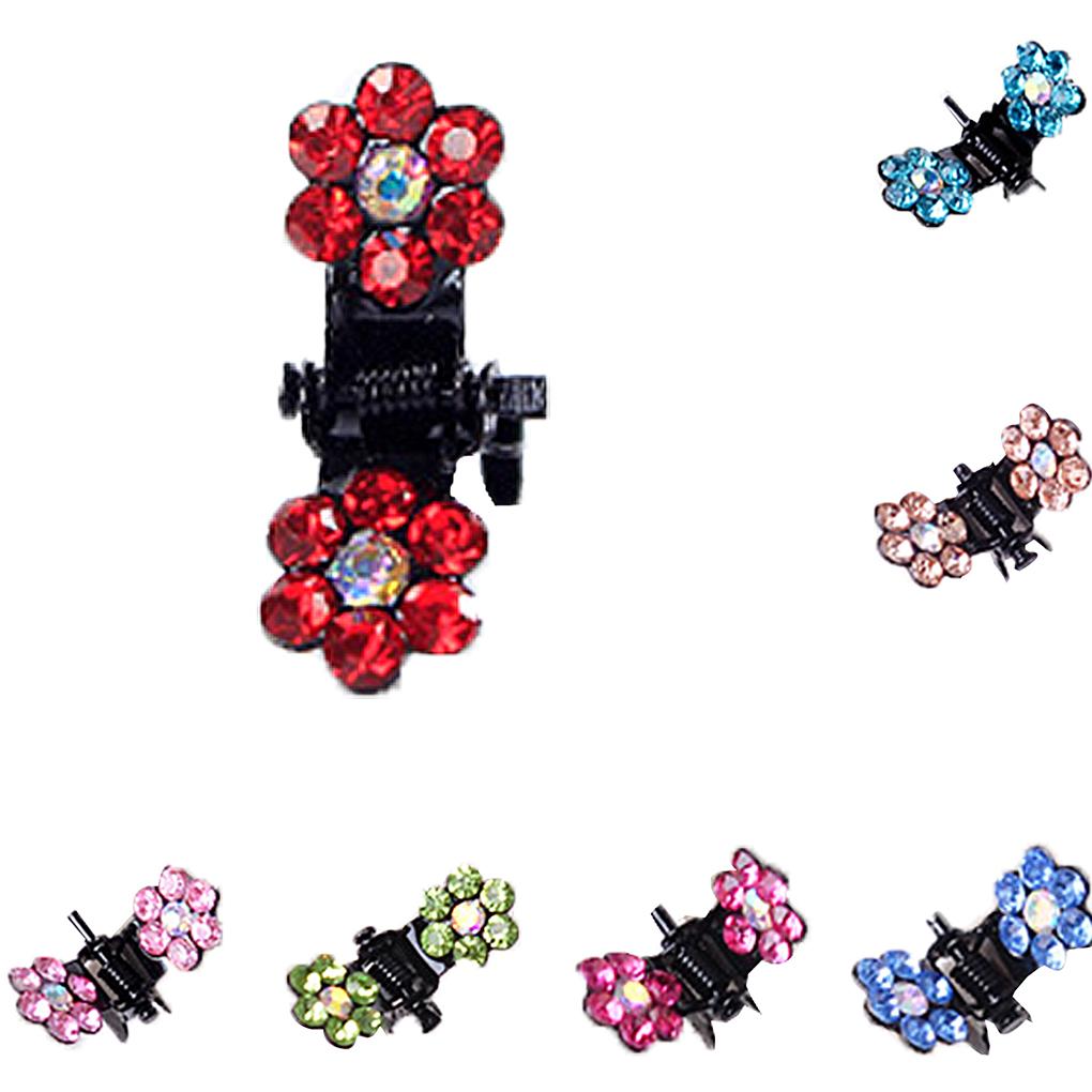 12pcs Little Girl Flower Rhinestone Hair Clamps Women Girls Hair Accessory Grips Hairclips