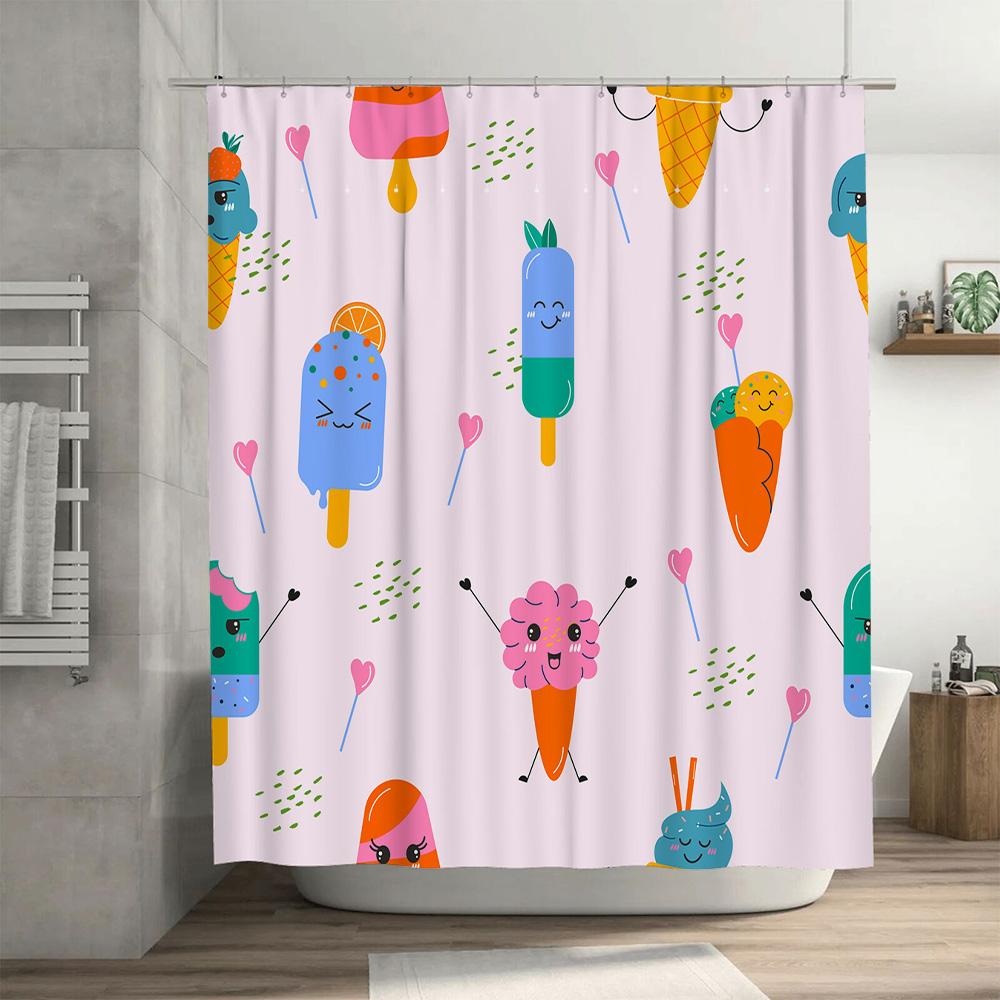 Colorful Ice Cream Shower Curtain Bathroom Decor For Kids Room Polyester Fabric With Printed Design Pink Blue Green Orange Yello