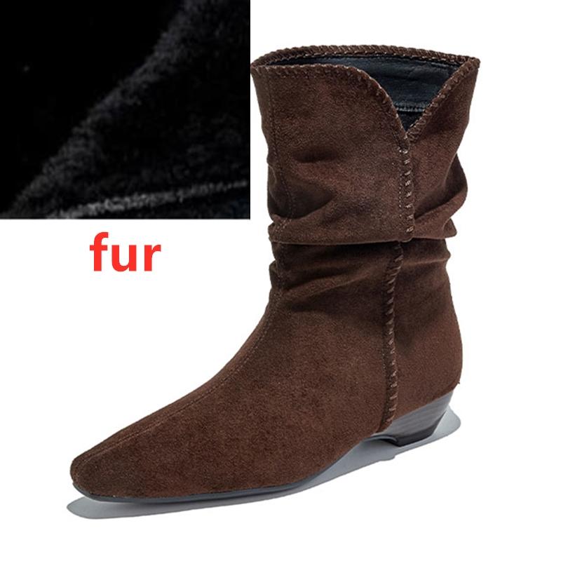 

Мода AIYUQI 2025 Новые женские ковбойские сапоги с острым носком, плиссированным блочным каблуком, женские ботильоны большого размера в винтажном стиле 43