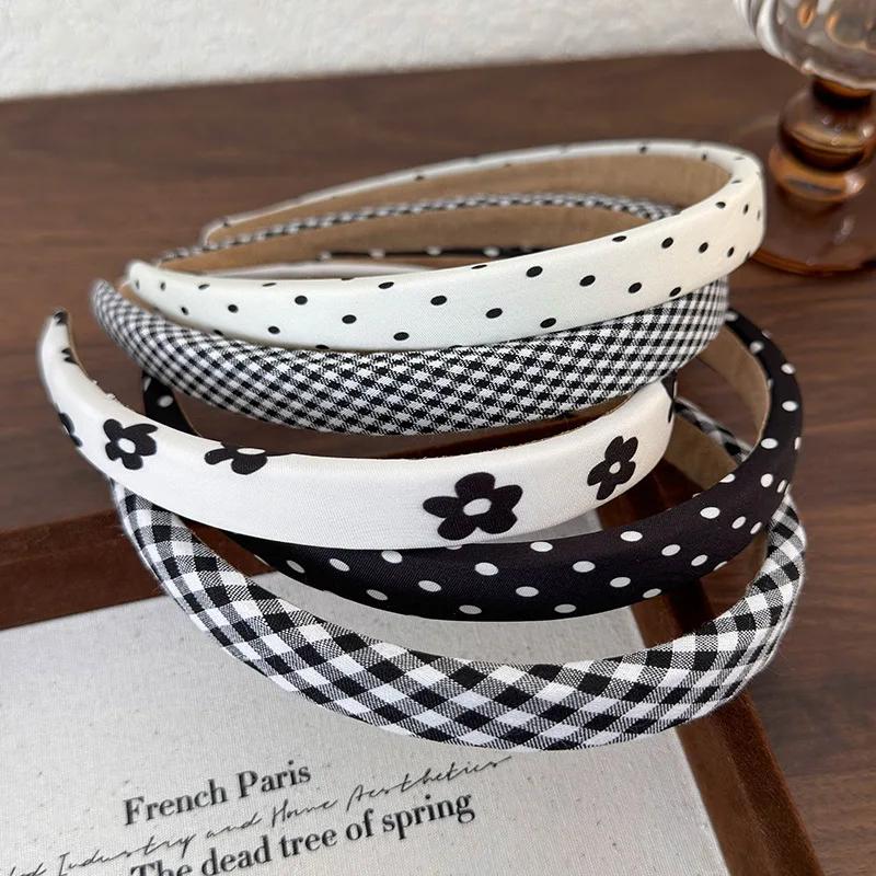 Polka Dot Hair Bands for Women Floral Print Hair Hoop Headbands Sweet Girls Plaid Hairband Hair Accessories Headwear Headdress