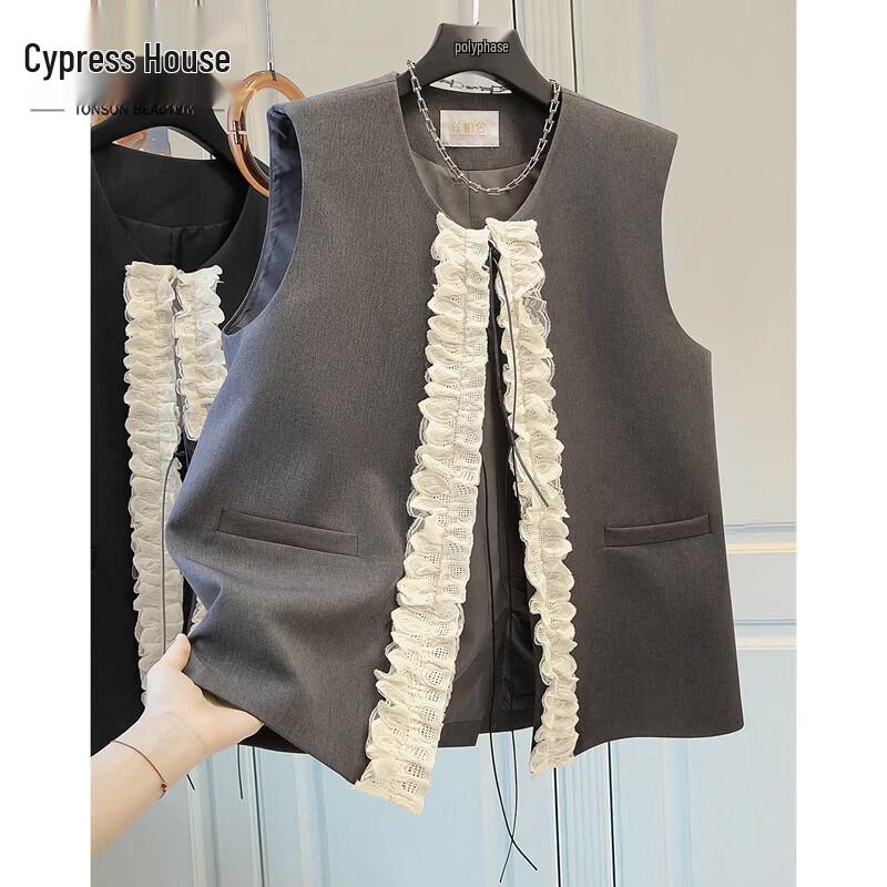 Women s Lace Ruffle Round Neck Vest M