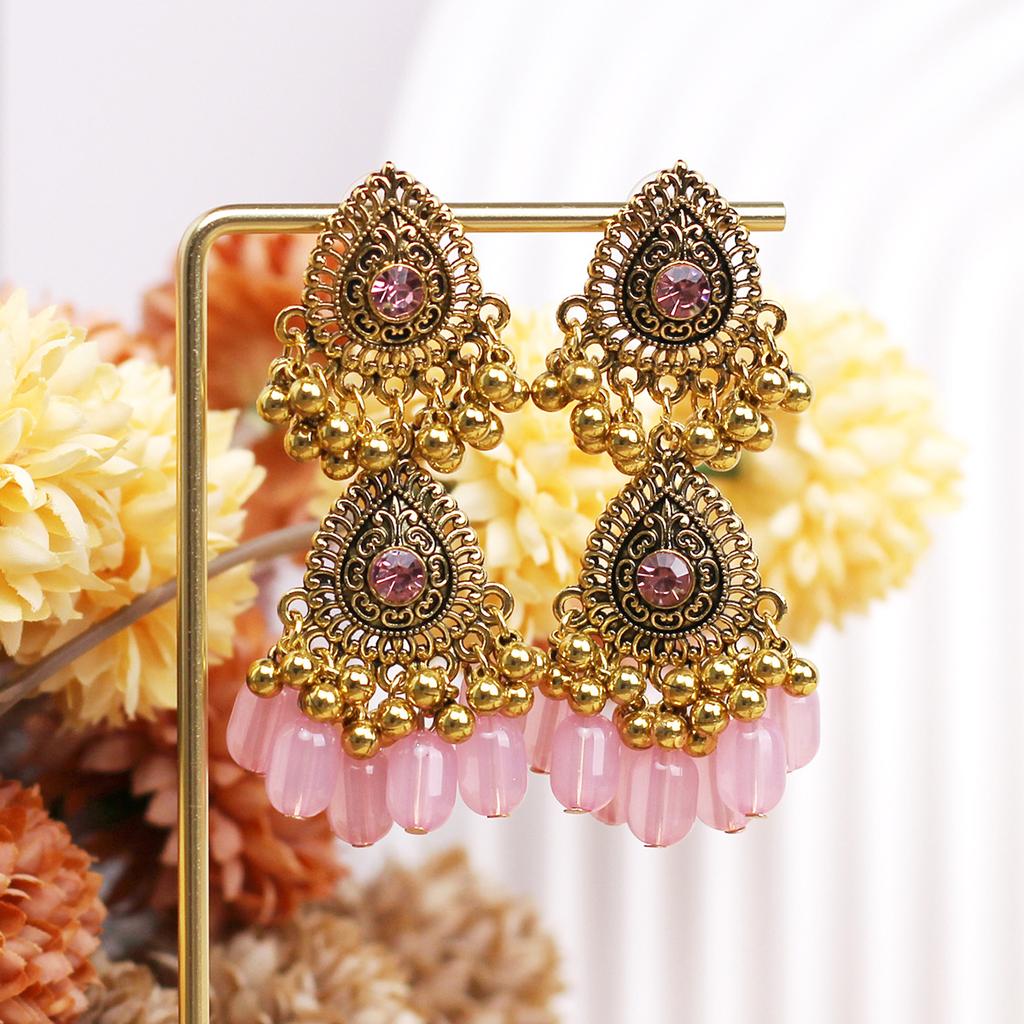Retro Diamond-Encrusted Bells, Water Drop Ear Hooks, Light Luxury Bohemian Style Fashion Temperament Earrings