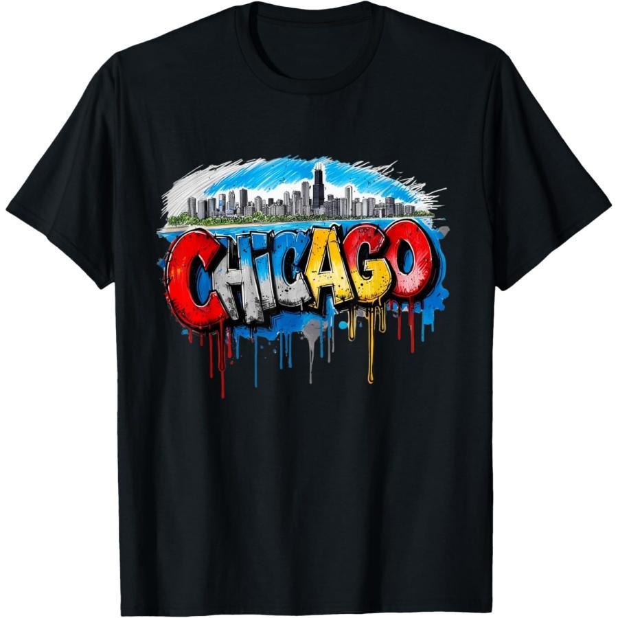 Chicago Skyline Willis Tower Chi-Town Graffiti Art T-Shirt S