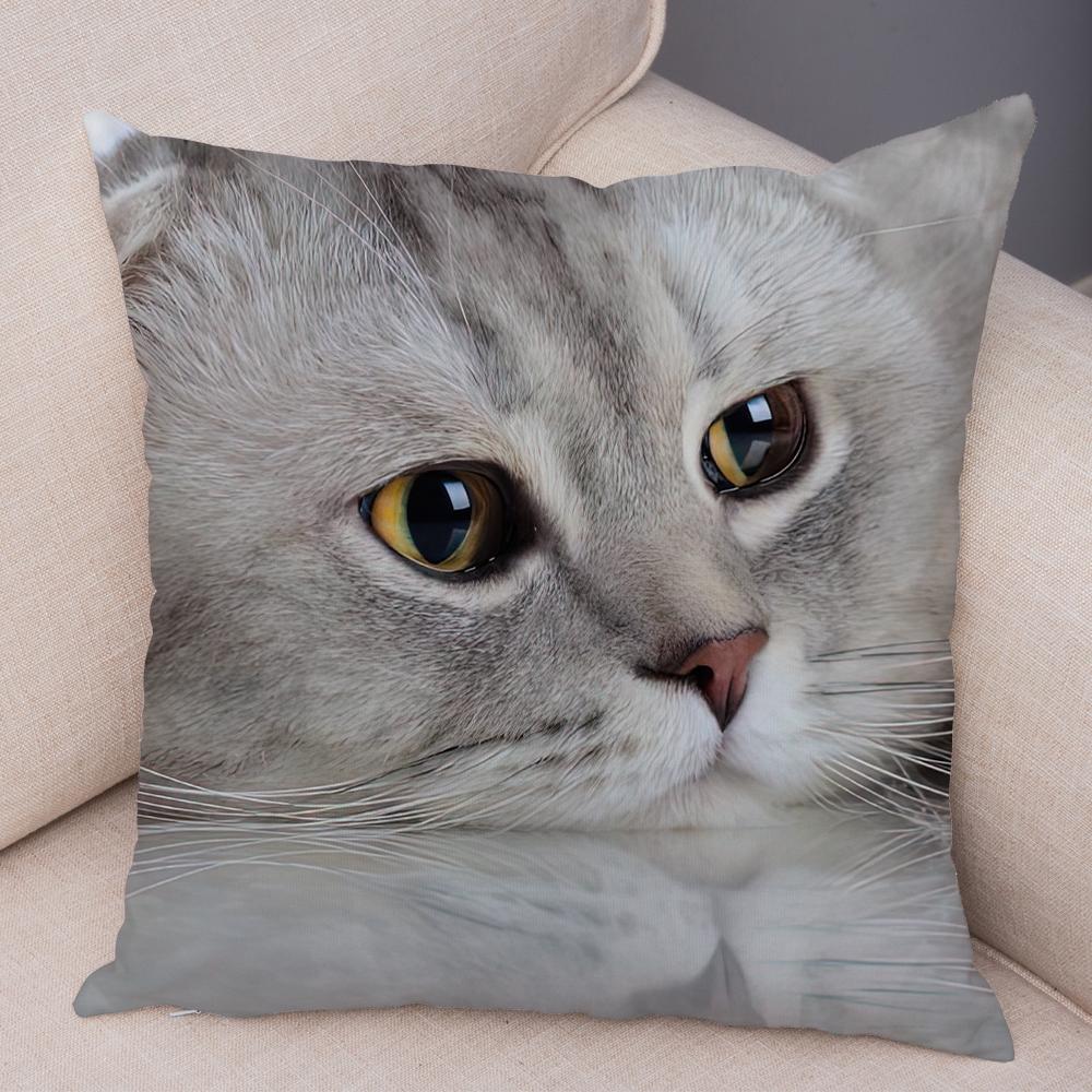 Cute Cat Dog Photo Cushion Cover Realistic Animal Portrait Print Soft Blend Sofa Living Room Bedroom Home Decor Throw PillowCase