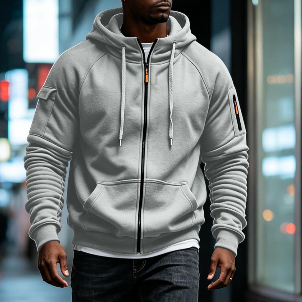 Men's Zip-Up Hoodie Sweatshirt with Multiple Pockets for Running Fitness Casual Wear