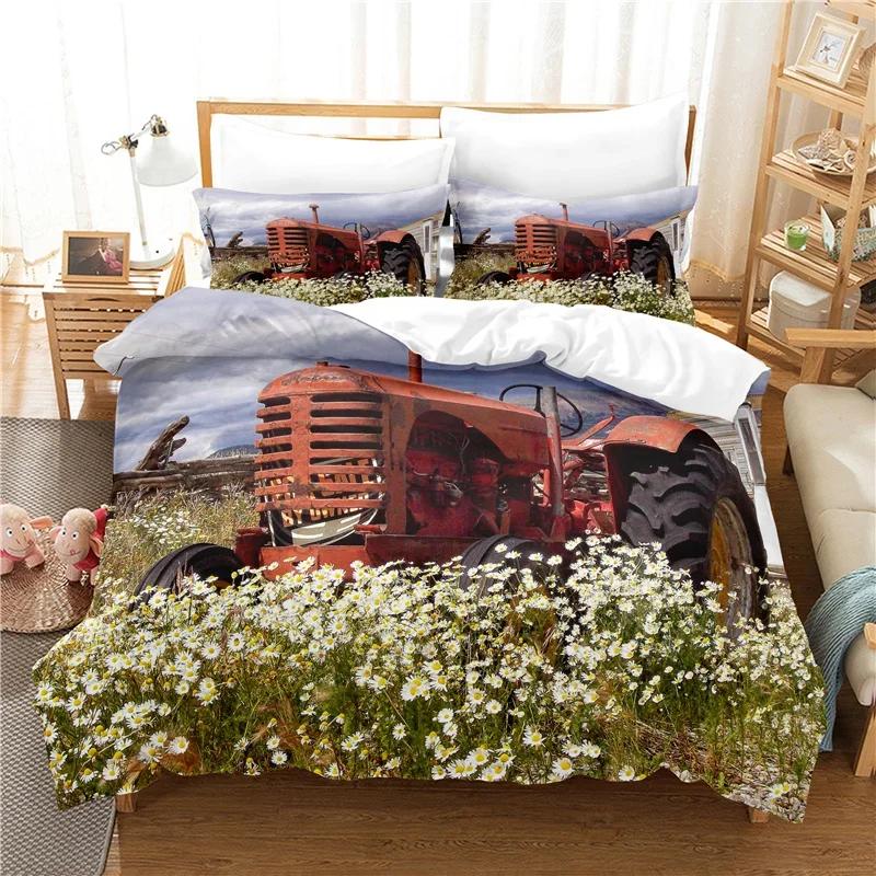 Comforter Popular Bedroom Bedding Set For Men Super Cool Motorcycle Tractor Bedding Set Luxury 100% Polyester Bed Sets S