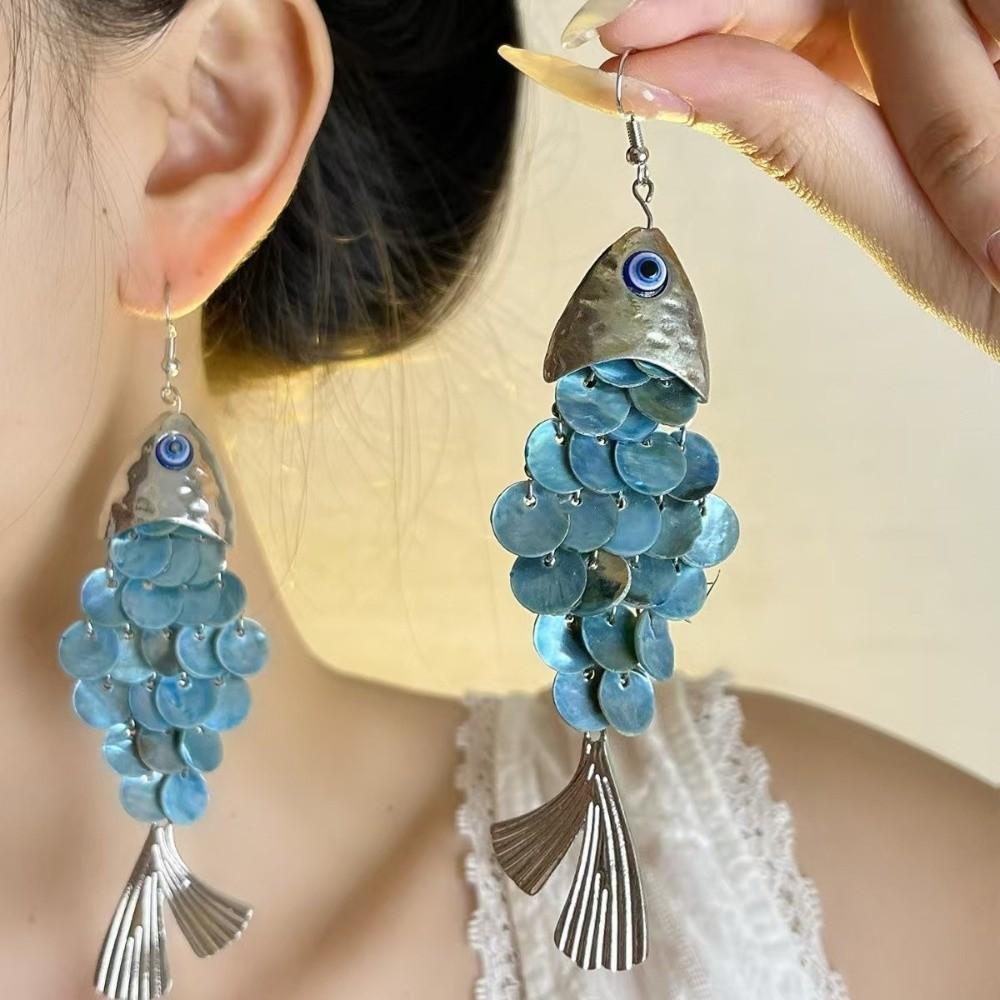 Elegant Fish-shaped Earrings Scaly Dangle Earrings Retro Imitation Shell Tassel Earrings  Party