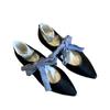 Sheepskin Version~ French Temperament Mary Jane Shoes Retro Literary Pointed Head Lace-up Bow Flat Bottom Shallow Mouth Single Shoes Women