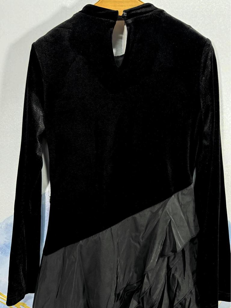 2026 Spring Women's Black Velvet Patchwork Slim Fit Luxury Long Dress