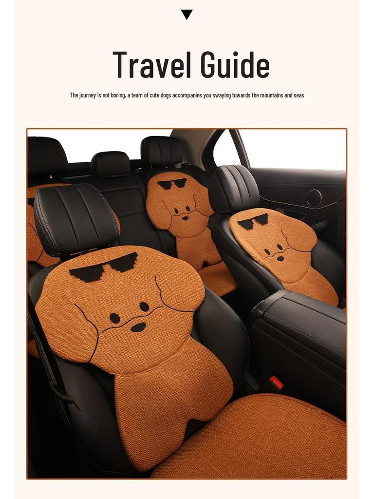Puppy Cartoon Sunglasses Car Seat Cushion for Kia Models, All-Season Cotton Linen