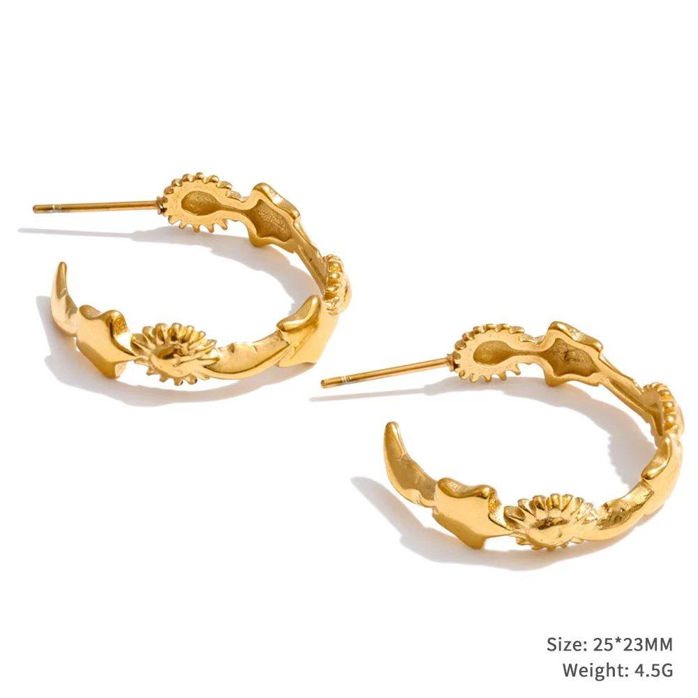 

Yhpup Fashion Stainless Steel Star Moon Sun C-shape Gold Color Earrings Waterproof Arrivals Daily Attractive Jewelry Wholesale
