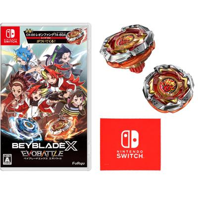 Beyblade X EvoBattle – Nintendo Switch Game with Bonus Red LeonFang T4-60A and Microfiber Cloth