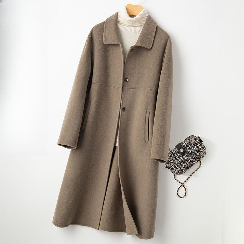 Autumn and Winter New Women's Long Doll Collar Double-sided Woolen Coat Is Thin and Large.