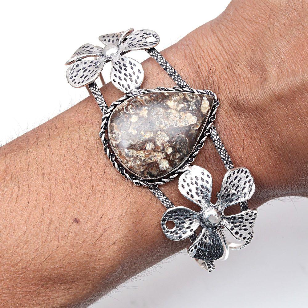 Turtela Jasper Gemstone Handmade Silver Jewelry Cuff Bracelets 7''Adjustable