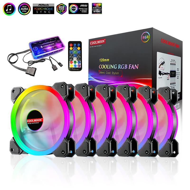 COOLMOON Radiance RGB 12cm Dual Aperture LED Cooling Fan for Desktop Computers