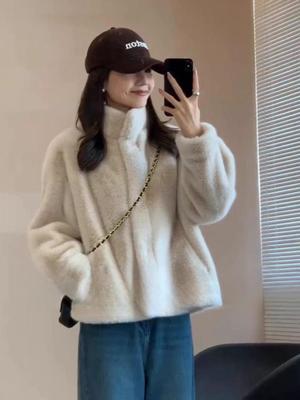 Women's Eco-friendly Faux Mink Stand Collar Coat - Thick, Plush, and Warm for Winter 2025