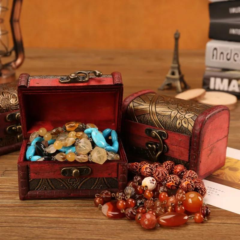 Wooden Box Vintage Style Jewelry Pearl Necklace Bracelet Gift Small Box Storage Organizer Handmade Box Gift Storage