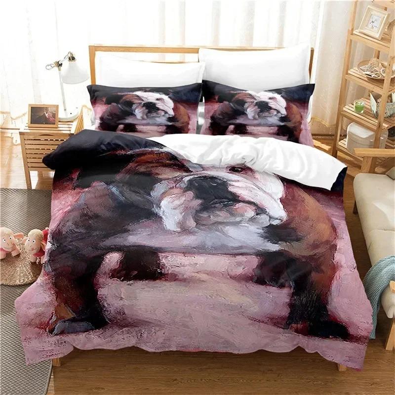 Bulldog Bettbezug Französische Bulldoggen Bettwäscheset Einzel Polyester Schokolade Welpe Haustier Hündchen Tier Steppdeckenbezug Für Hundeliebhaber Geschenke