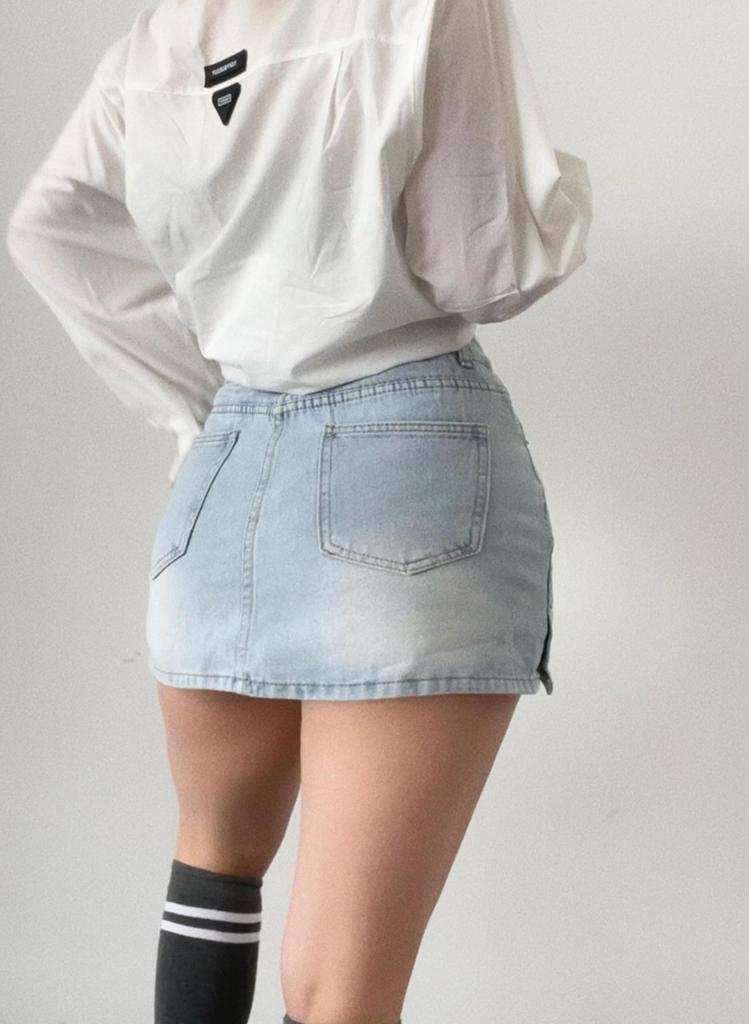 Syvent Stretch Denim Tight Mini Tight Mini Stretch Korean Short Denim Sizes 12F038 Skirt, High-Waisted Skirt, Short, Denim, Sexy, Slimming, Style,