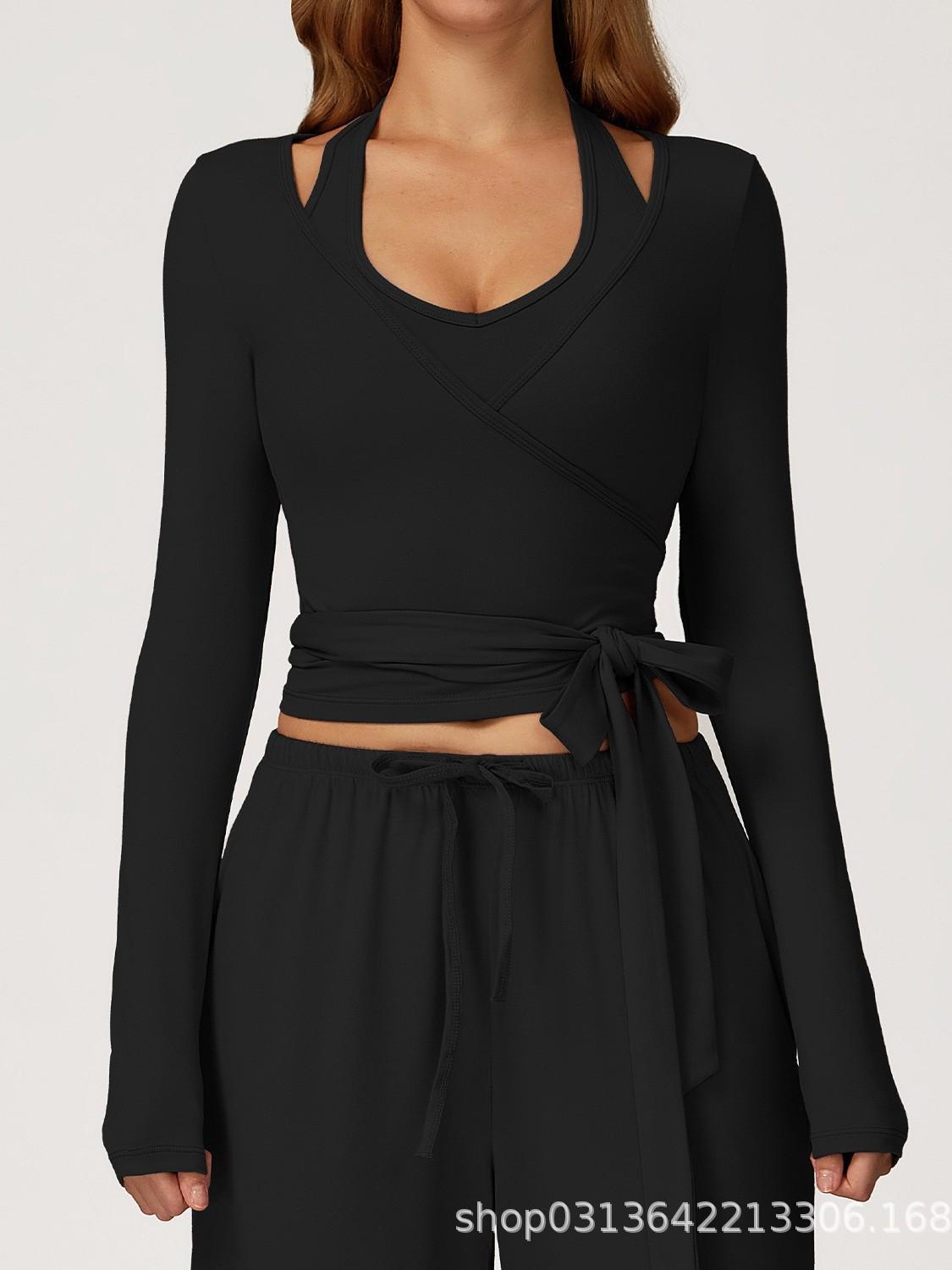 Kreuzgeschnürte Weitbeinige Hose, Sport-Camisole & Schöner Rücken-BH Fitness-Set Medium black