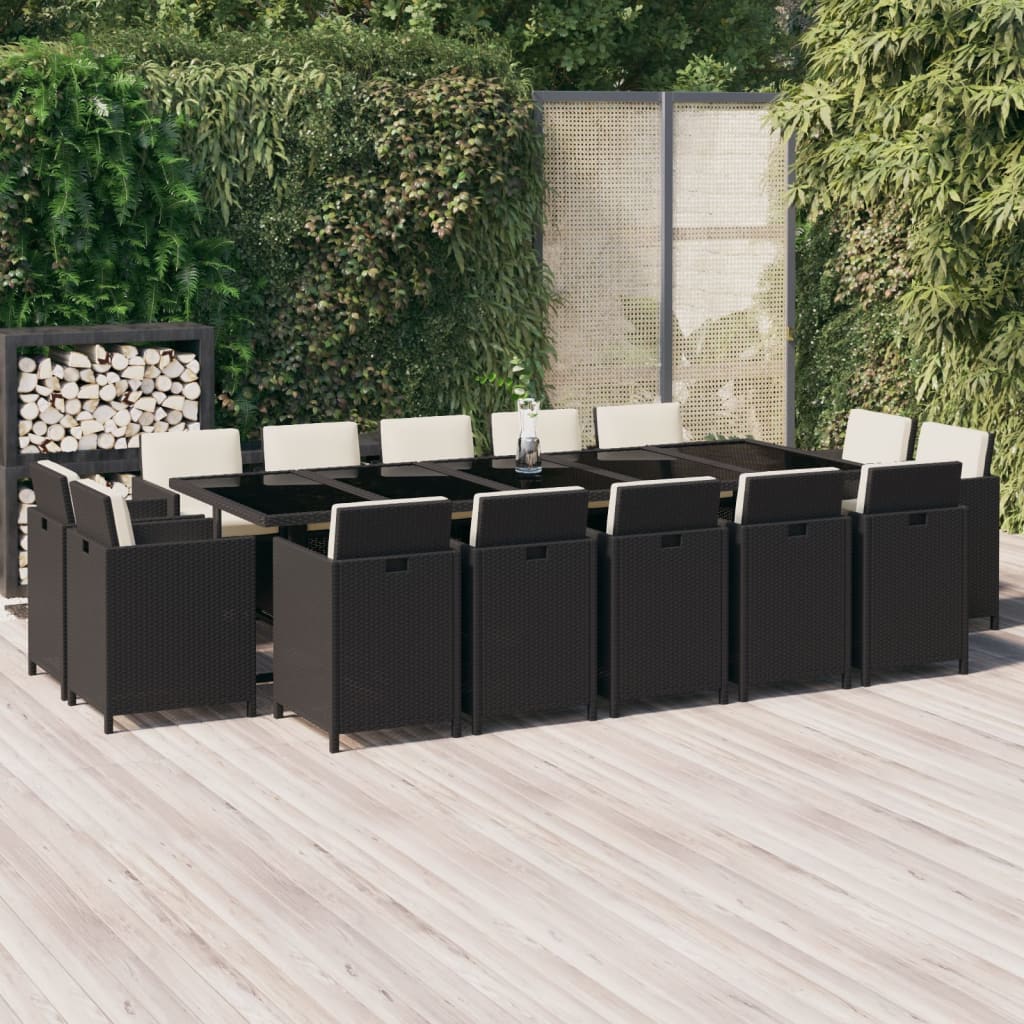 Vidaxl 15-Cz. Gartenmöbel-Set mit Kissen, Polyrattan, Schwarz