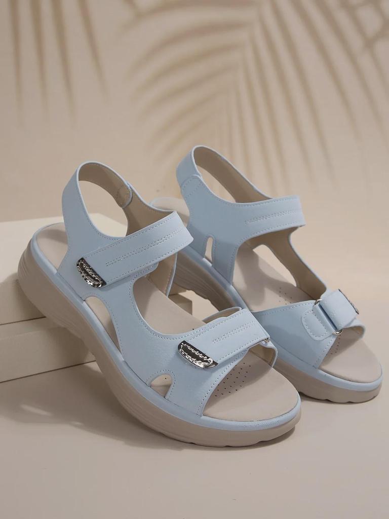 Summer 2025 Women's Sporty Wedge Heel Genuine Leather Sandals - Soft, Lightweight, Velcro, Plus Size Slippers.