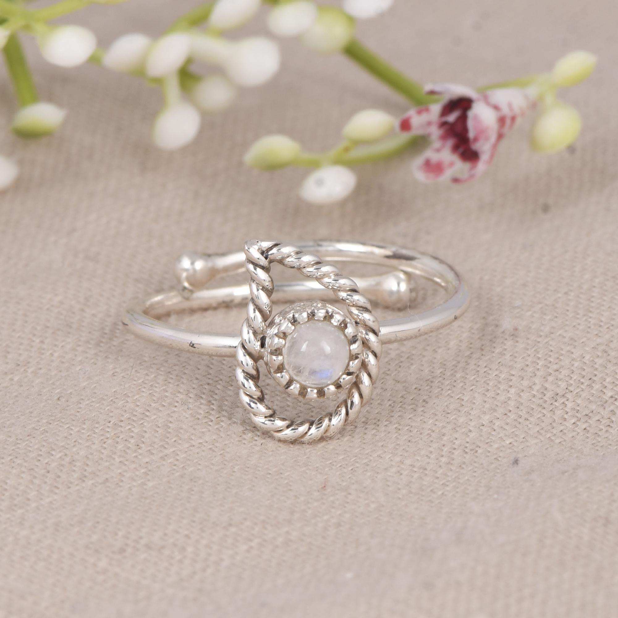 Rainbow Moonstone Silver Ring | Dainty Adjustable Gemstone Ring | Minimalist Boho Jewelry | June Birthstone Gift for Her 5