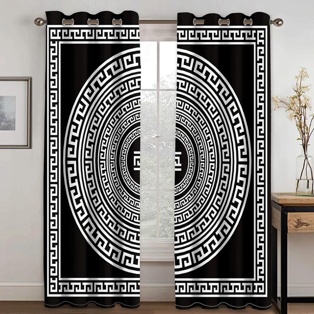 Luxuriöse Vorhänge aus Polyester mit abstraktem Barock-Druck in Gold für Schlafzimmer, Büro, Küche, Wohnzimmer, Fensterbehandlung, Heimdekoration, 2 Stück