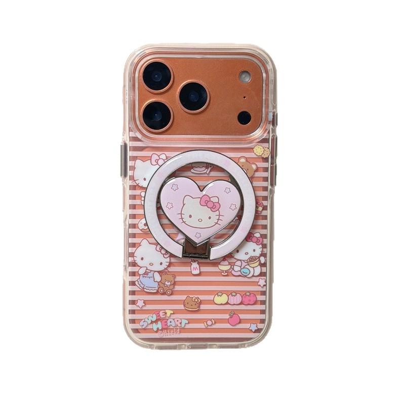 Pink Striped Little Panda iPhone 17/16 Pro Max/15/14 Girly Magnetic Case