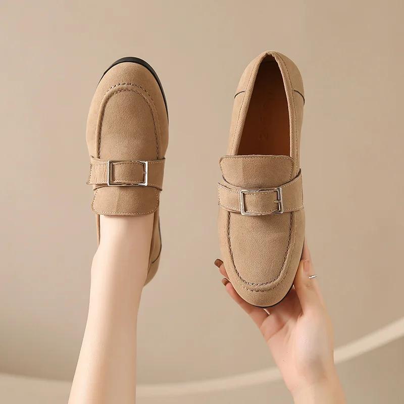 Neue Schuhe mit runder Spitze für Damen, lässig, im britischen Stil, Retro, aus weichem Leder, für den täglichen Gebrauch, schlicht, mit Schnalle, flache Schuhe, Zapatos De Mujer