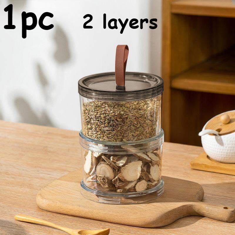 

4pcs/1pc Round Spice Storage Box, Multi-Layer Fresh-Keeping Container, Transparent Airtight Jar, Storage Container