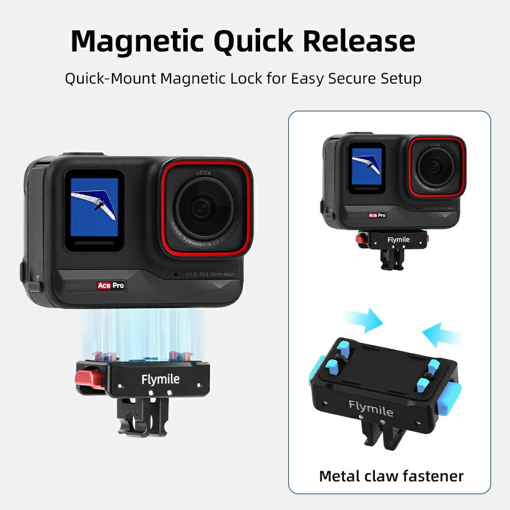FLYMILE Magnetic Quick Release Base For Insta360 Ace/Ace Pro/Ace Pro 2/X5/X4/X3/X2 Aluminum Alloy Two-Claw Mount