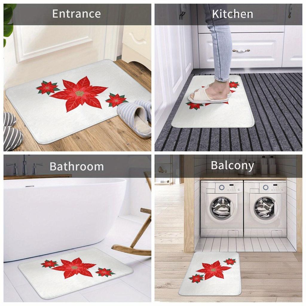 1pc Christmas Floral Bedroom Mat Potted Flower Door Mat Kitchen Carpet Balcony Carpet Home