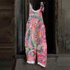 Women's Jumpsuit Floral Vintage Print Casual Loose Retro Cotton Linen Back Pants
