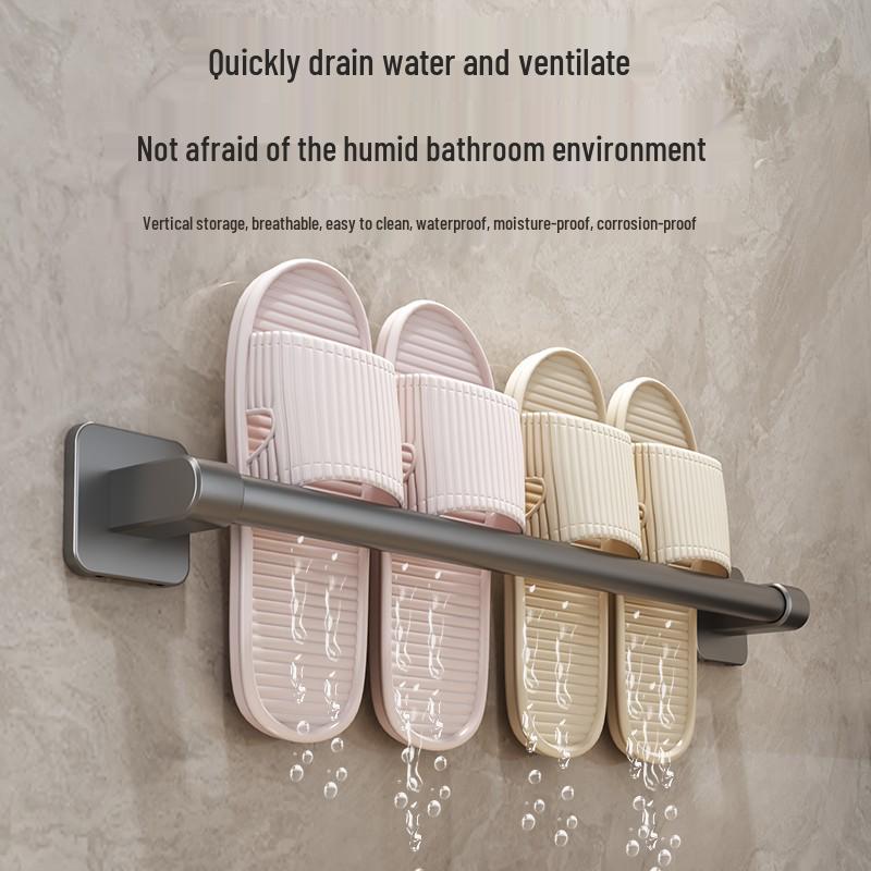No-Drill Aluminum Bathroom Slipper Rack Wall-Mounted Shoe Organizer
