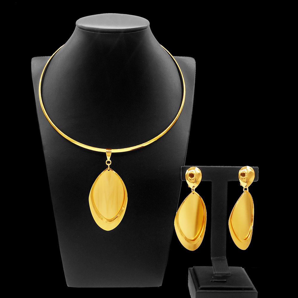 

Комплект ювелирных изделий из гальванического медного сплава 24 карат, ожерелье из двух частей, женское кольцо для ушей