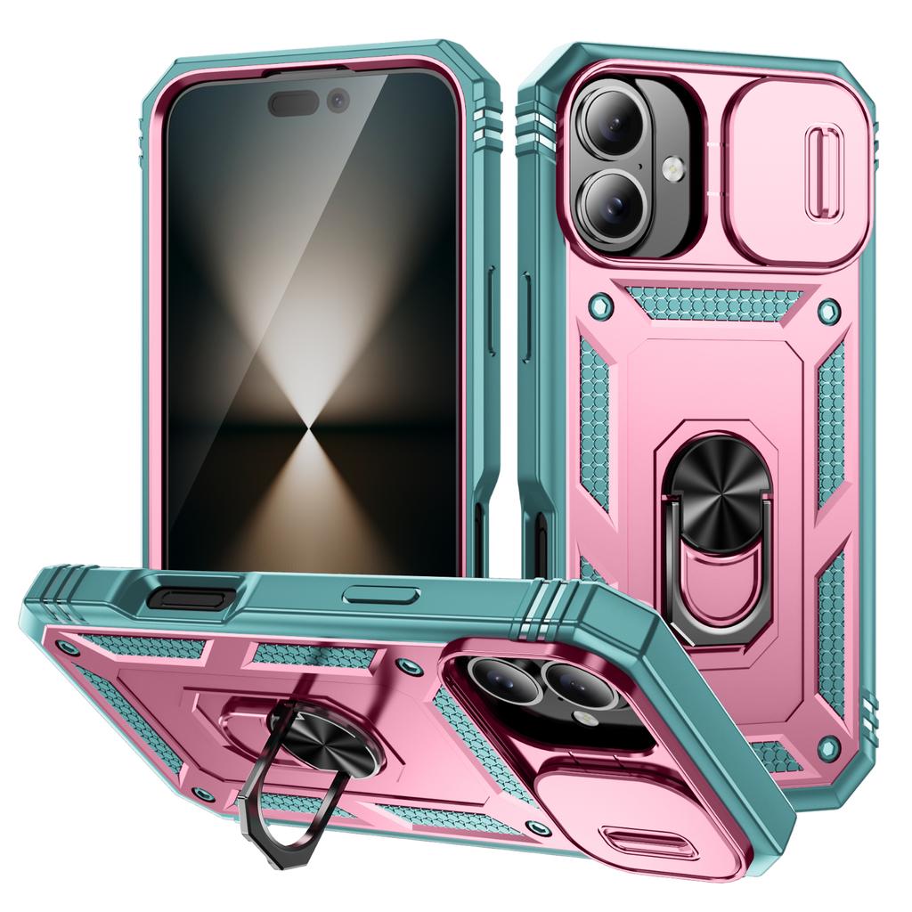 360 Degree Rotating Magnetic Ring Holder Phone Case for iPhone 16 15 14 Plus 12 13 Mini with Camera Slide Cover Protection