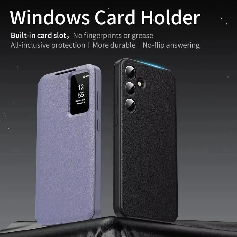 Custodia Portafoglio a Libro S-View in Pelle per Samsung Galaxy S25/S24/S23/S22 Ultra Plus S23 FE S25edge A56 A55 con Tasca per Carte Copertura Antiurto