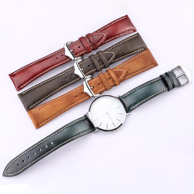 Watchband Cowhide Vintage Bracelet Watchbands 18 20 22 24mm Blue Yellow Green Women Men Genuine Leather Watch Band Strap Belt Buckle
