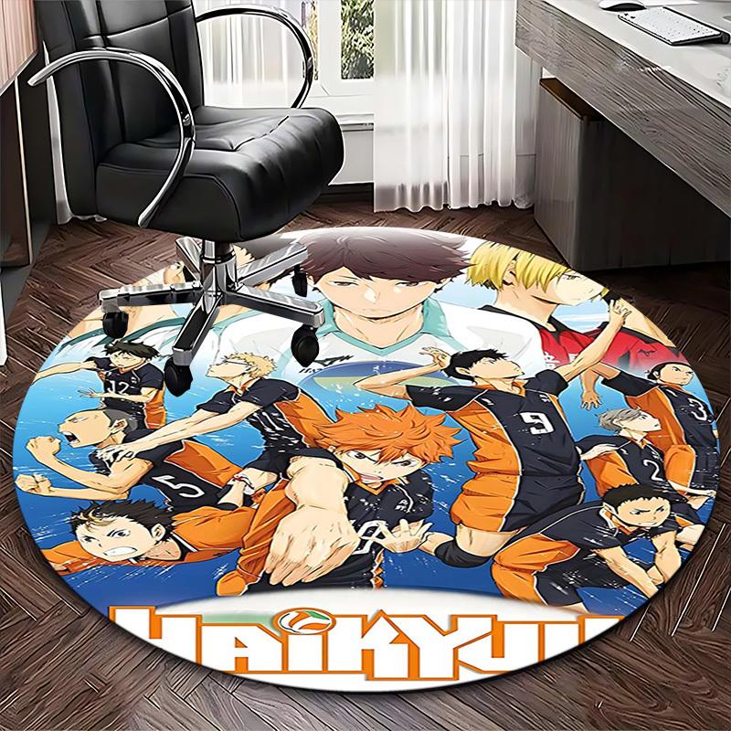 1pc Haikyuu Anime Design Round Carpet - Office Chair Mat, Non-Slip Rug for Home Decor, Living Room, Bedroom, Game Room